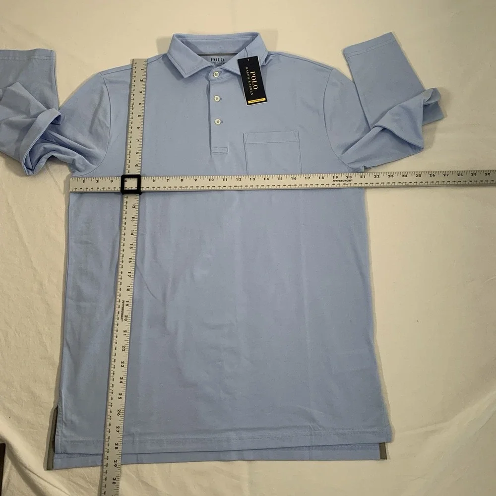 NWT Polo Ralph Lauren Performance Mens Size M L/S Polo Shirt Blue Classic‎ Fit